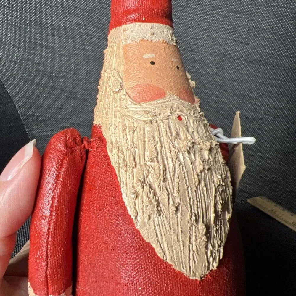 Creative Co-Op NWT Hand Painted Canvas Folk Art Santa Claus Figurine 9 3/4”